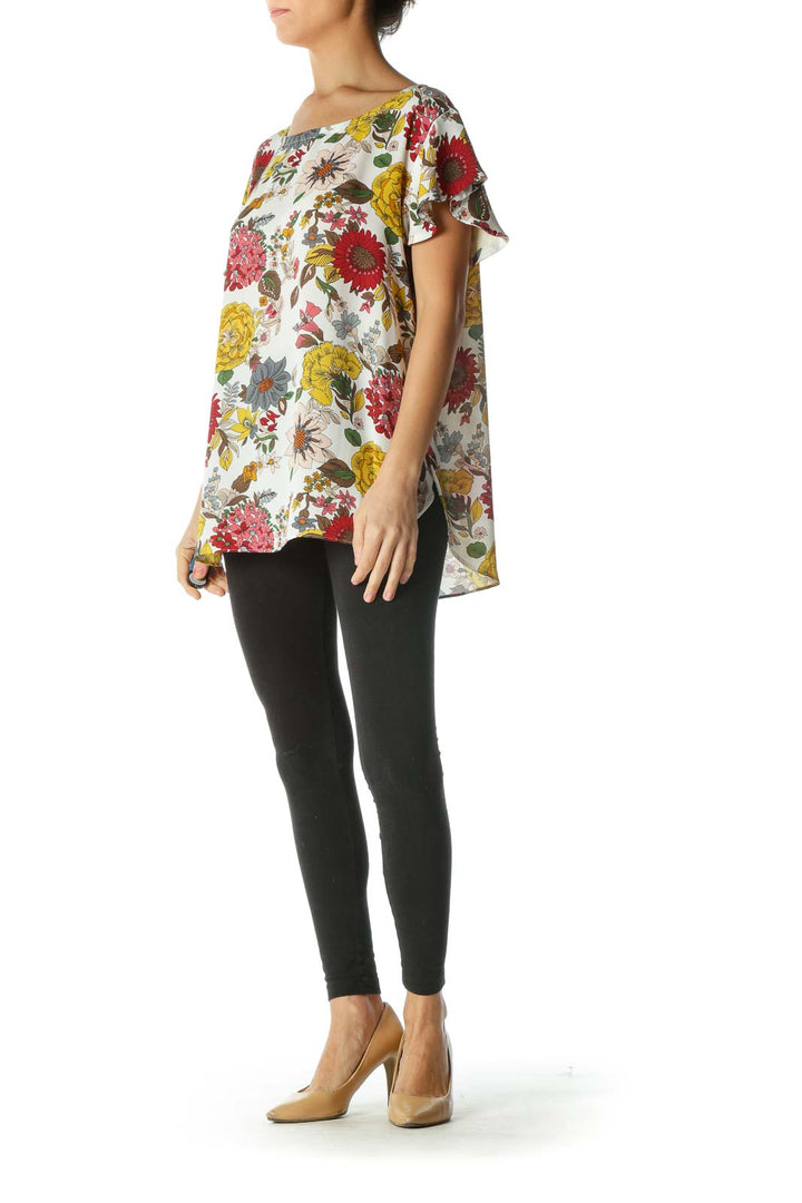 White Multicolor Floral Print Blouse