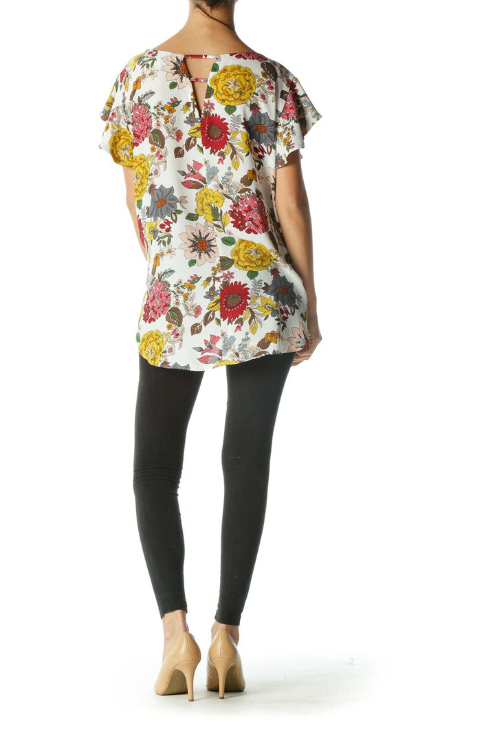 White Multicolor Floral Print Blouse