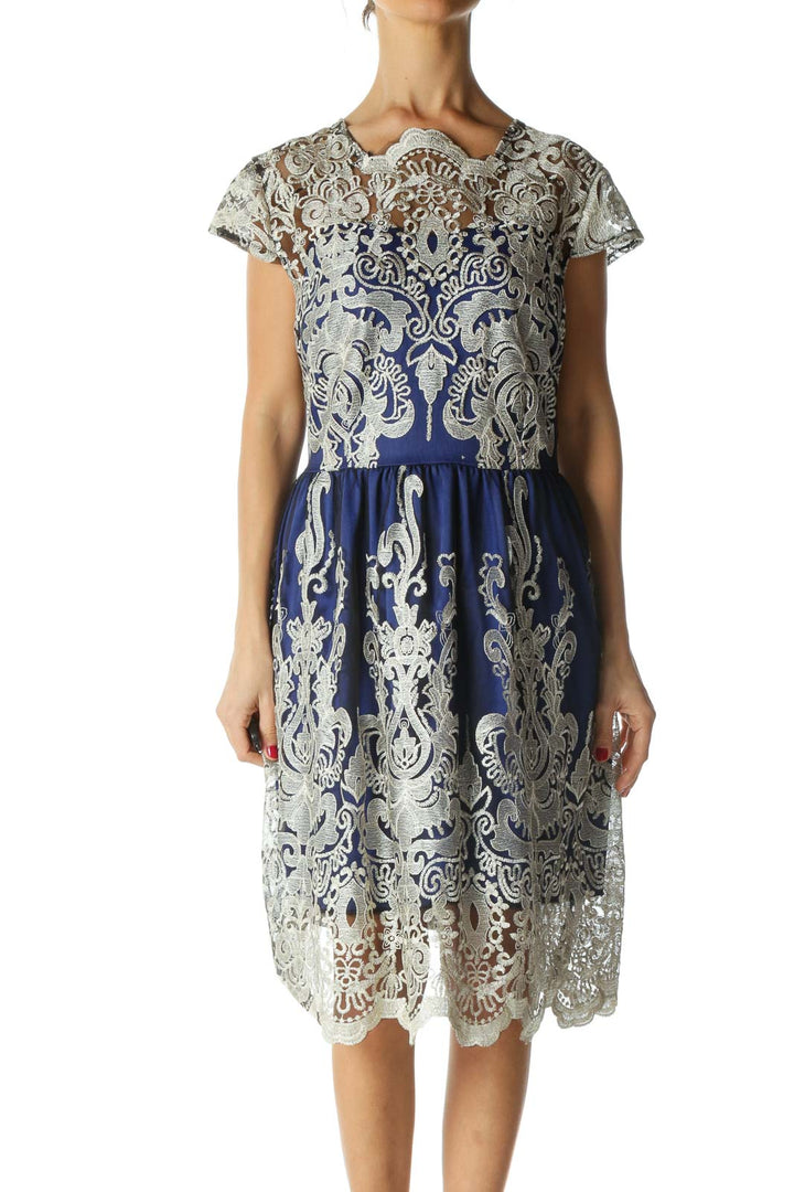 Blue and Silver Embroidered Dress