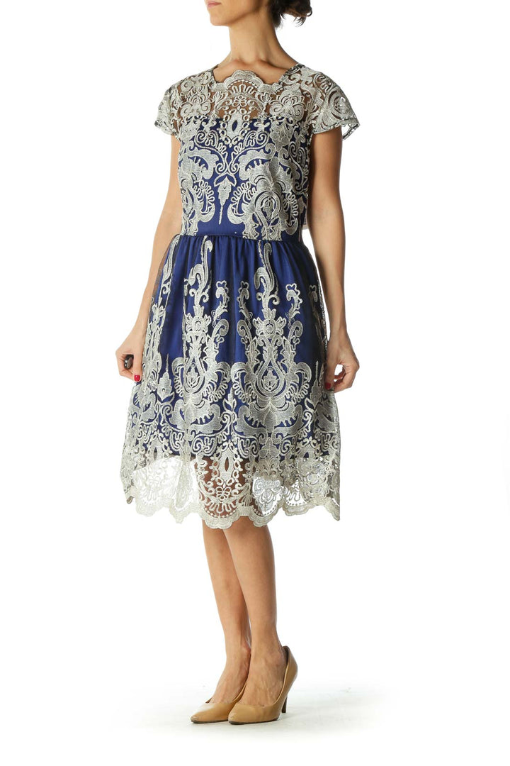 Blue and Silver Embroidered Dress