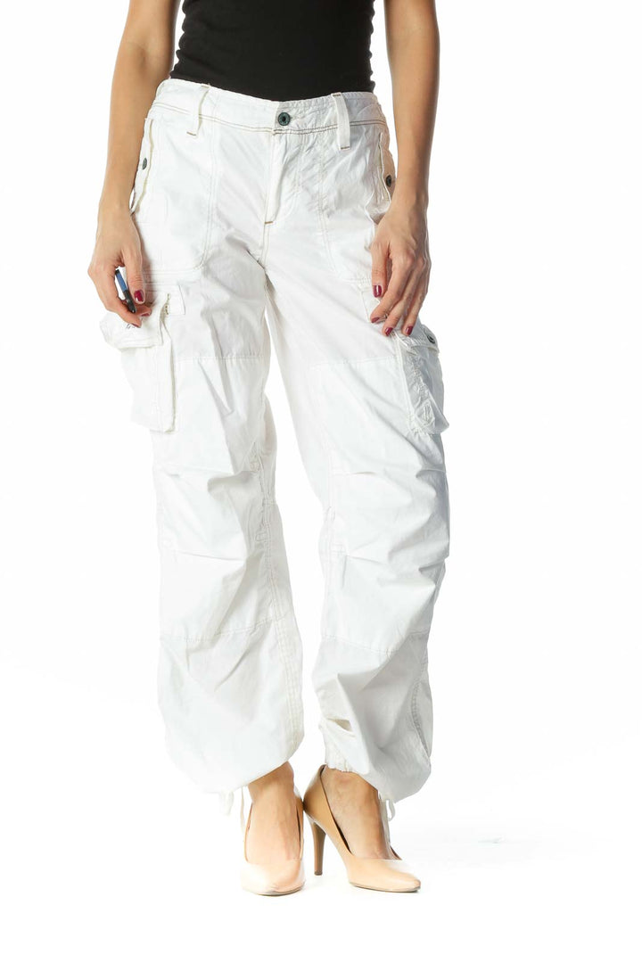 White Beige Stitching Pocketed Pants