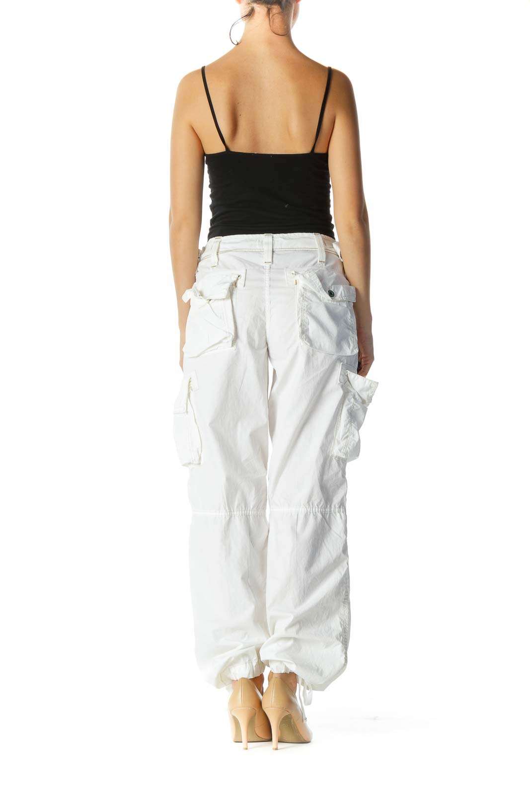 White Beige Stitching Pocketed Pants