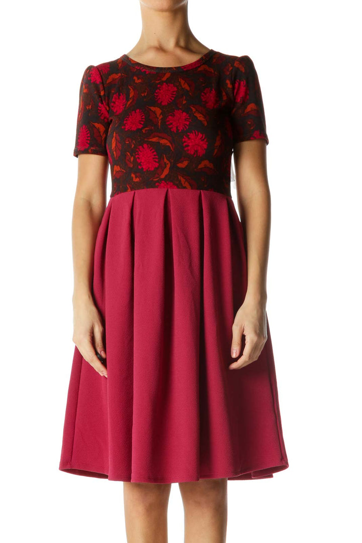 Black and Burgundy Floral Print Dress