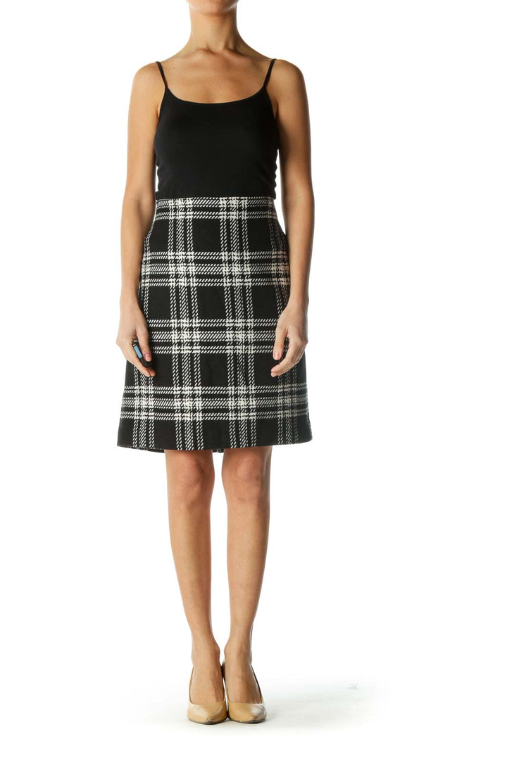 Black and White Plaid Print Pencil Skirt