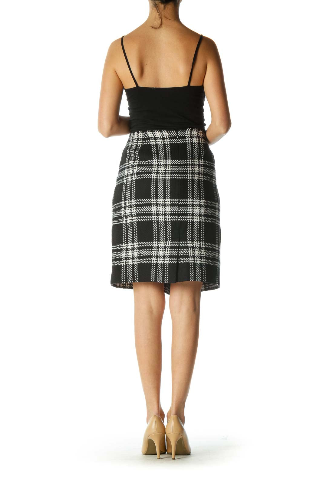 Black and White Plaid Print Pencil Skirt