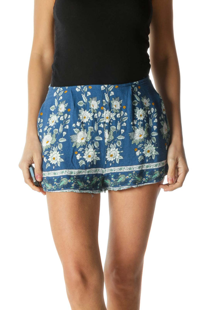 Blue Multicolor Floral Print Shorts