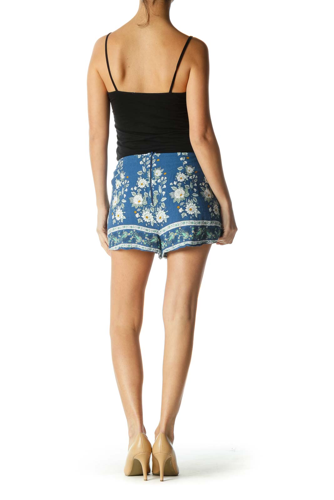 Blue Multicolor Floral Print Shorts