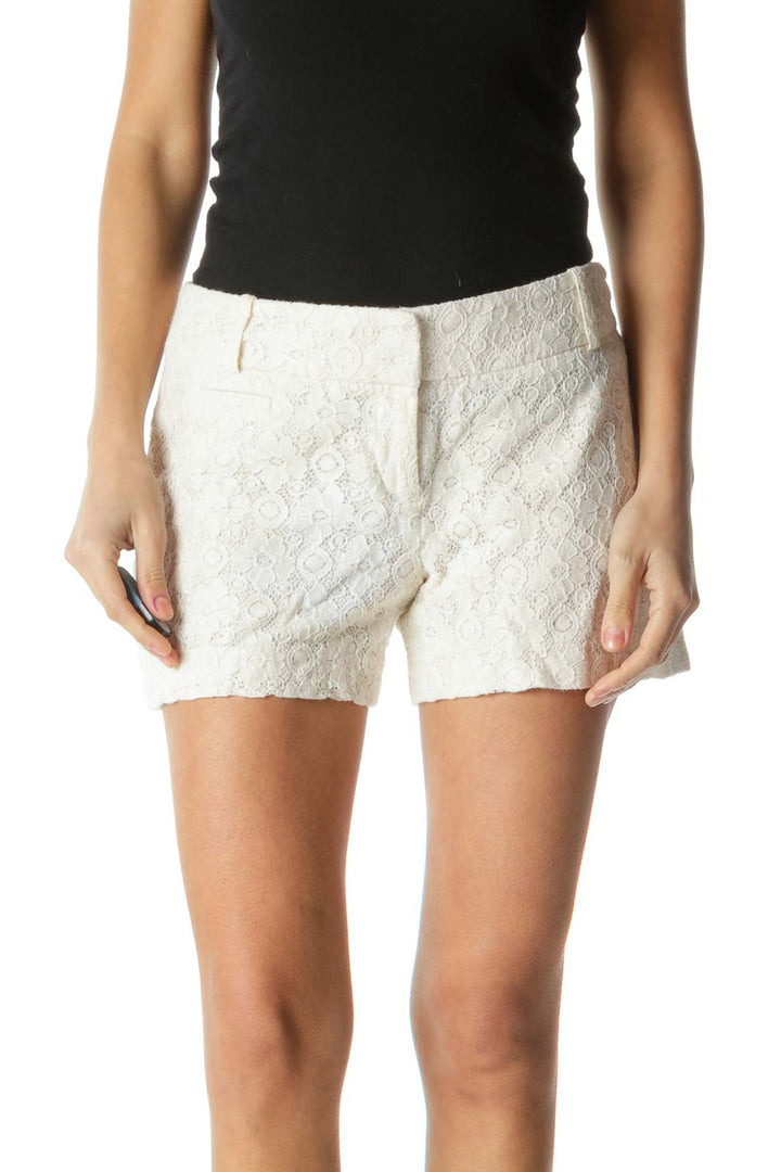 Cream Lace Floral Print Shorts