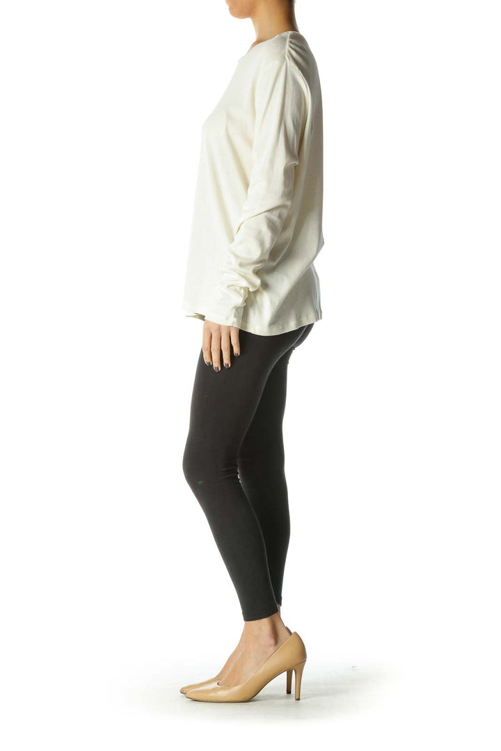 White Solid Crewneck Casual Blouse