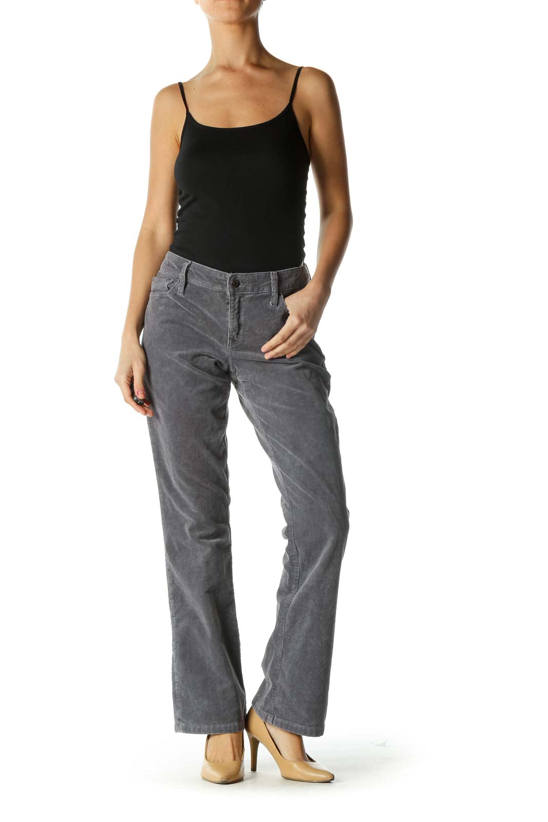 Gray Corduroy Boot Cut Pants