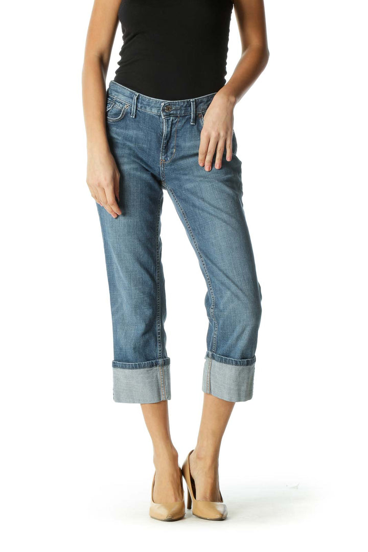 Blue Medium Wash Cuffed Capris