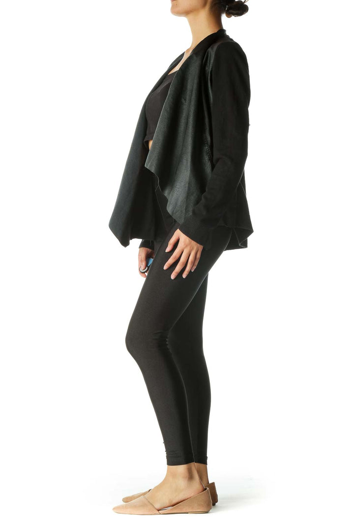 Black Cardigan with Leather Front