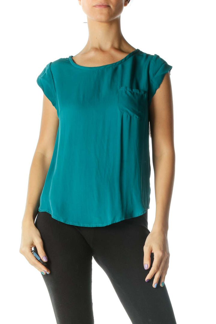 Green Cap Sleeve Round Neck Blouse