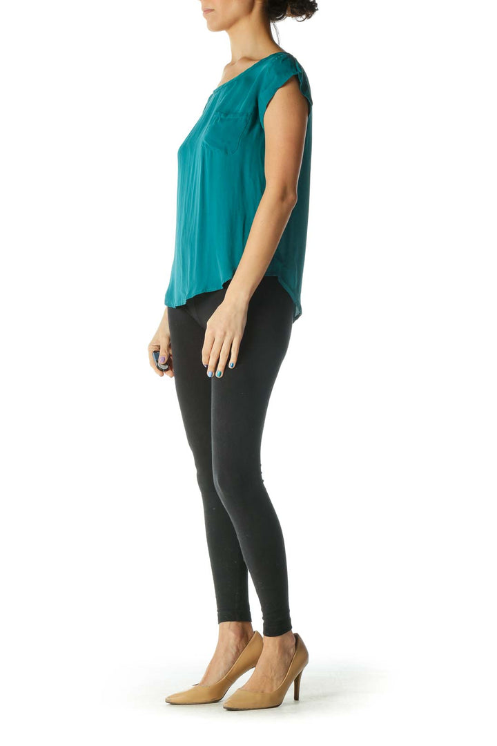 Green Cap Sleeve Round Neck Blouse