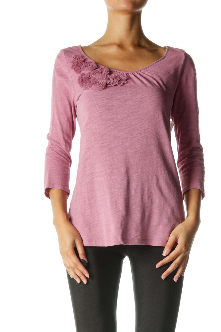 Pink Long Sleeve Shirt with Flower Detail