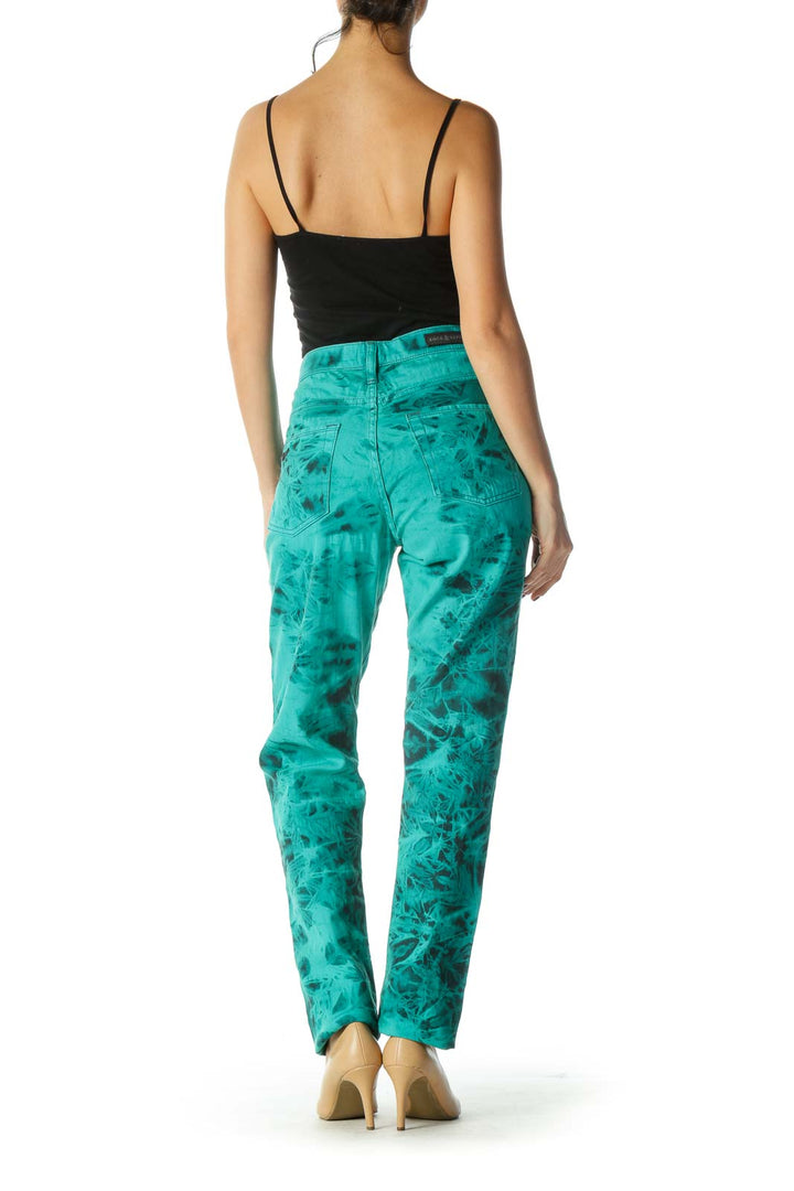 Green Black Tie Dye Print Straight-Leg Denim Pants