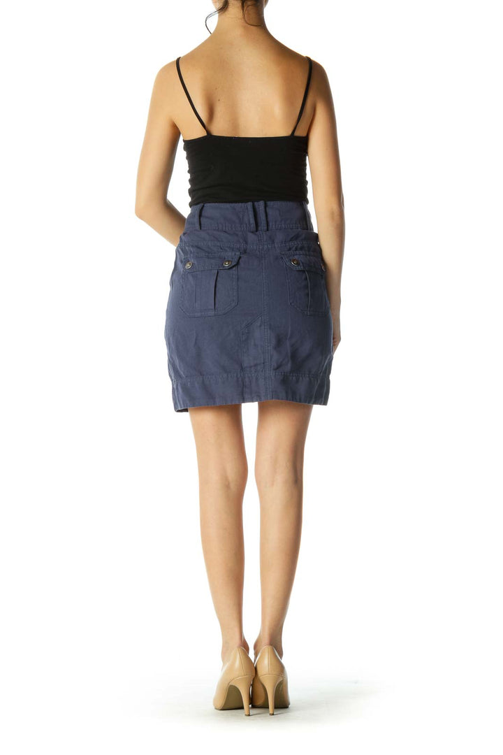 Navy Zippered Pockets and Snap Button A-Line Skirt