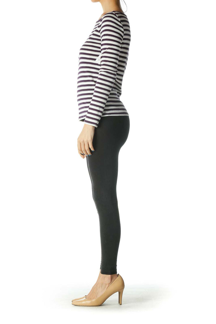 White, Purple, and Silver Striped Long Sleeve Top