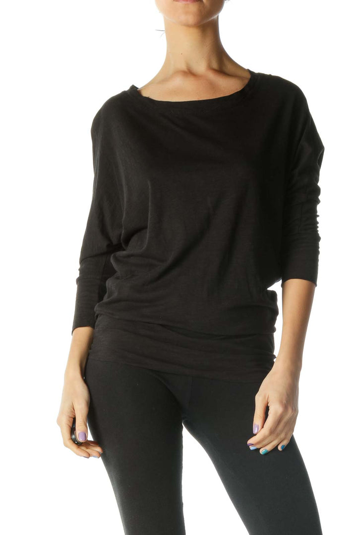 Black 3/4 Sleeve Round Neck