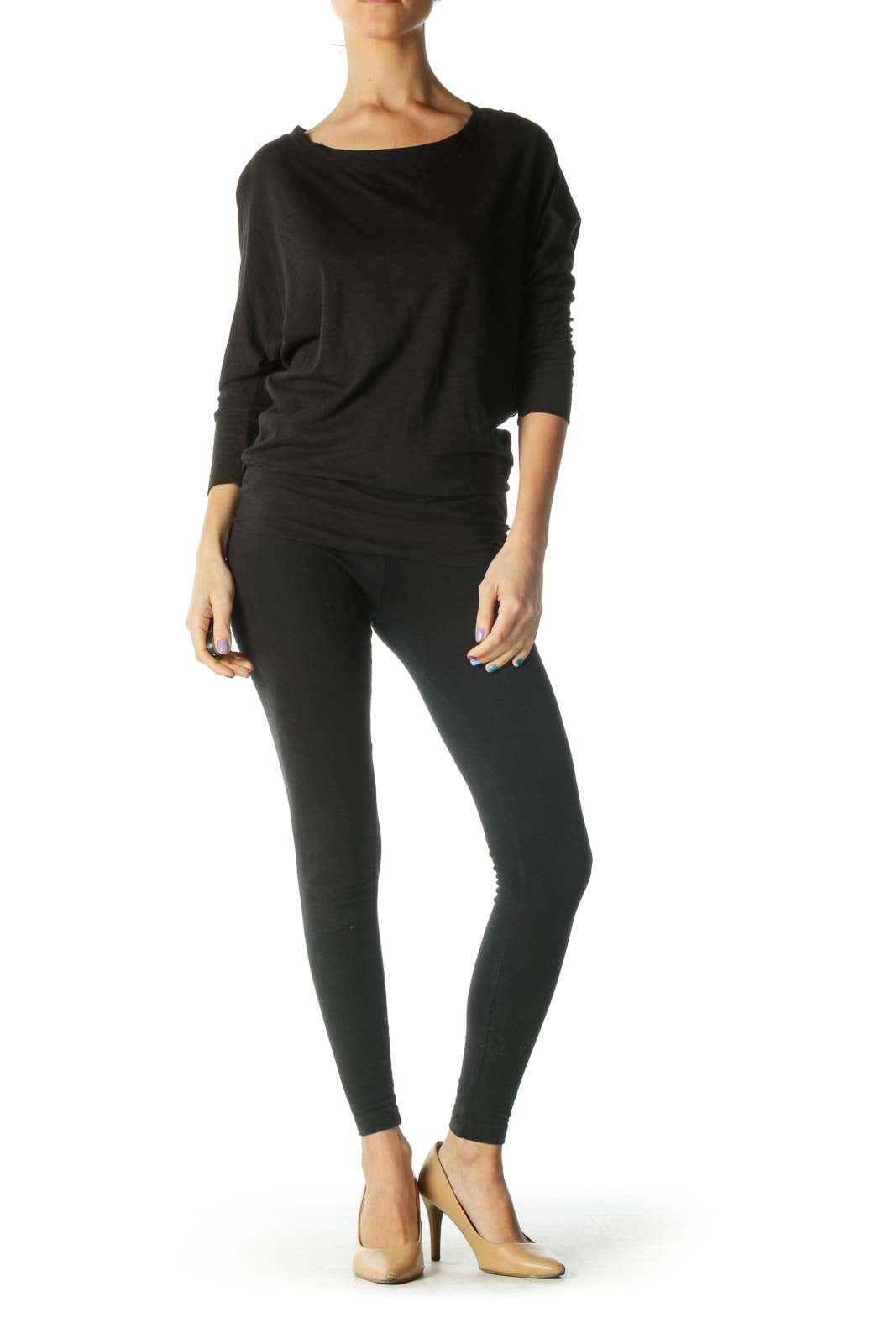 Black 3/4 Sleeve Round Neck