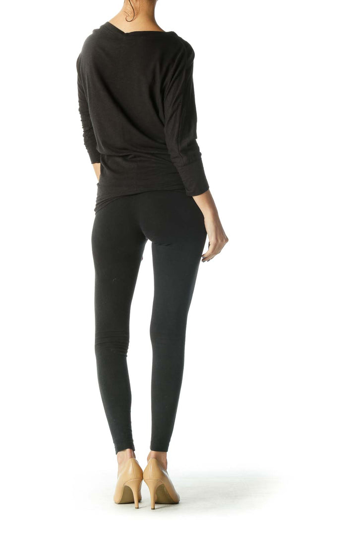 Black 3/4 Sleeve Round Neck