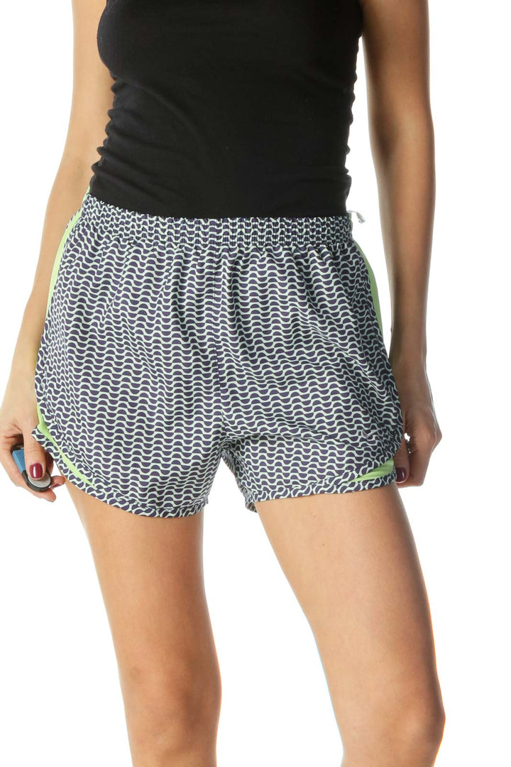 Green and Purple Print Sports Shorts