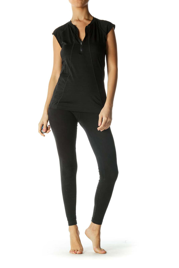 Black Zippered Stretch Sleeveless Active Top