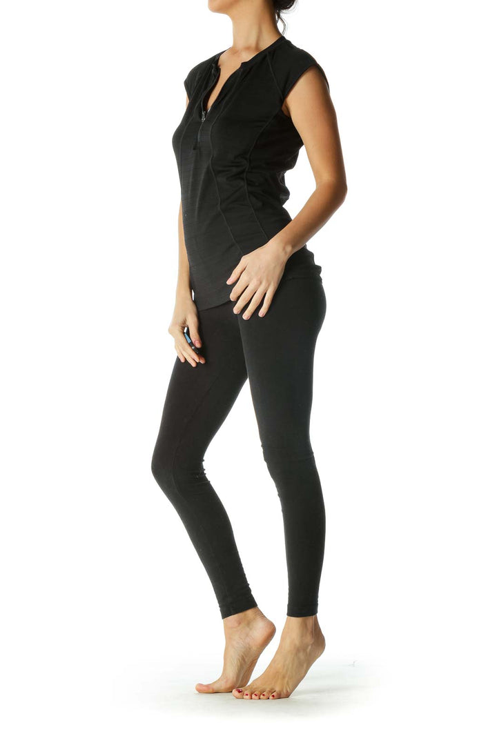 Black Zippered Stretch Sleeveless Active Top