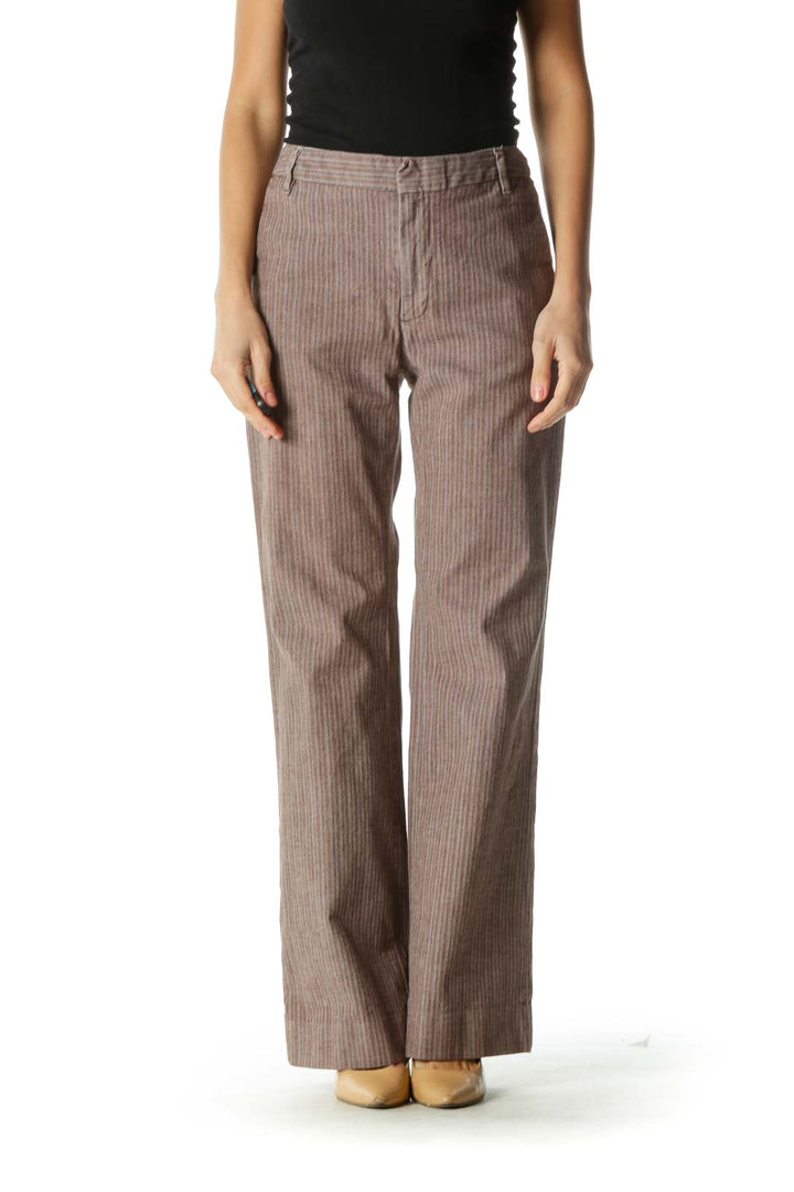 Brown Striped Wide-Leg Pants