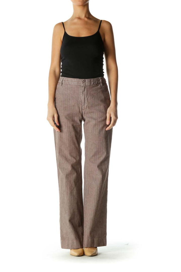 Brown Striped Wide-Leg Pants