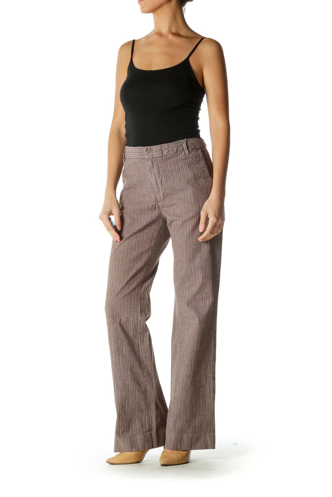 Brown Striped Wide-Leg Pants