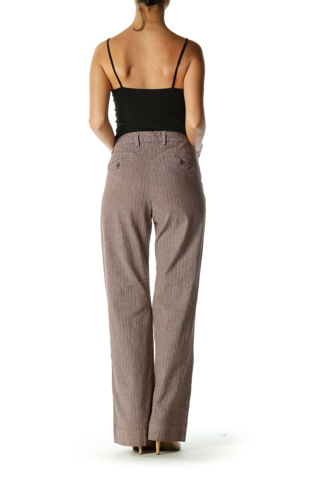 Brown Striped Wide-Leg Pants