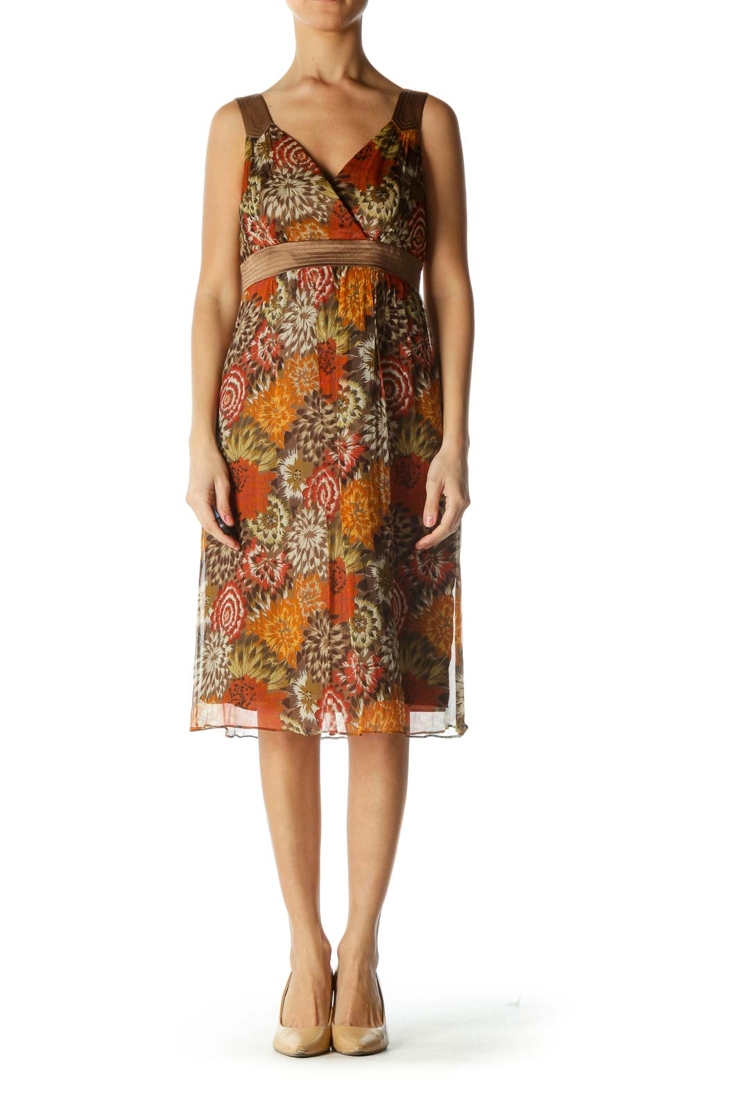 Brown Floral Print Dress