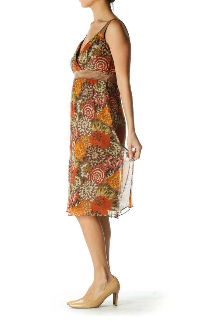 Brown Floral Print Dress