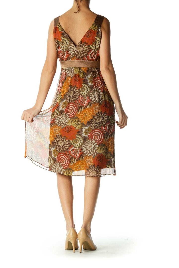 Brown Floral Print Dress