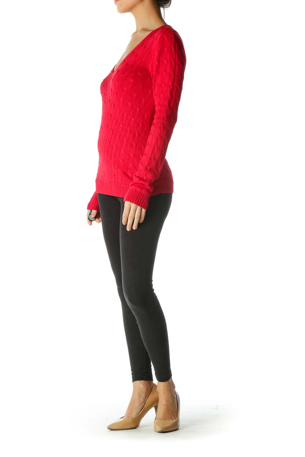 Red Knit V-Neck Sweater