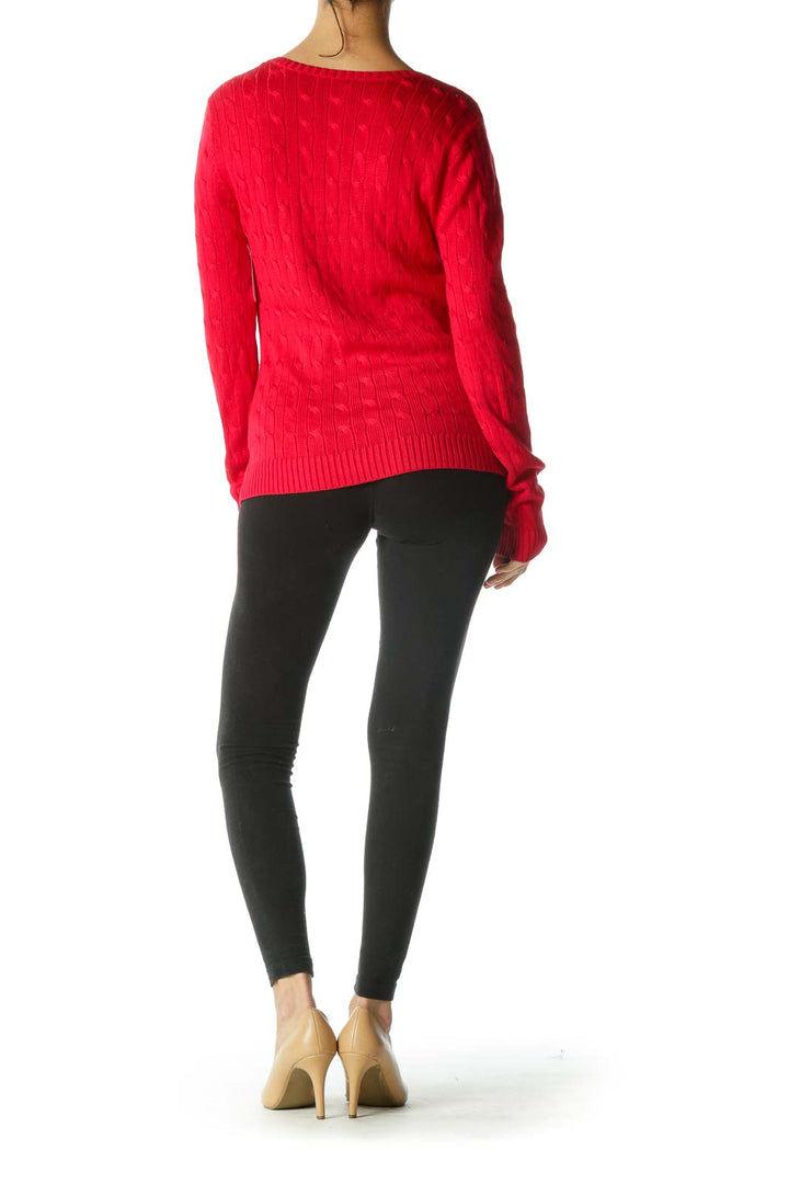 Red Knit V-Neck Sweater