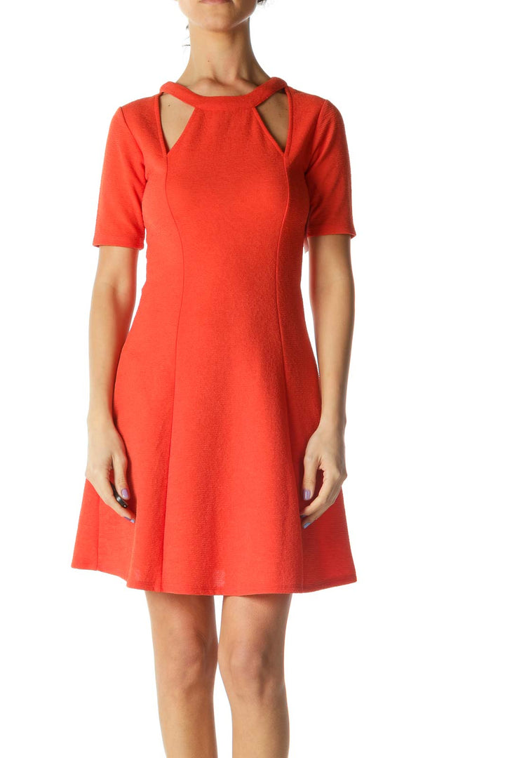 Orange Textured Cutout Cocktail Dress