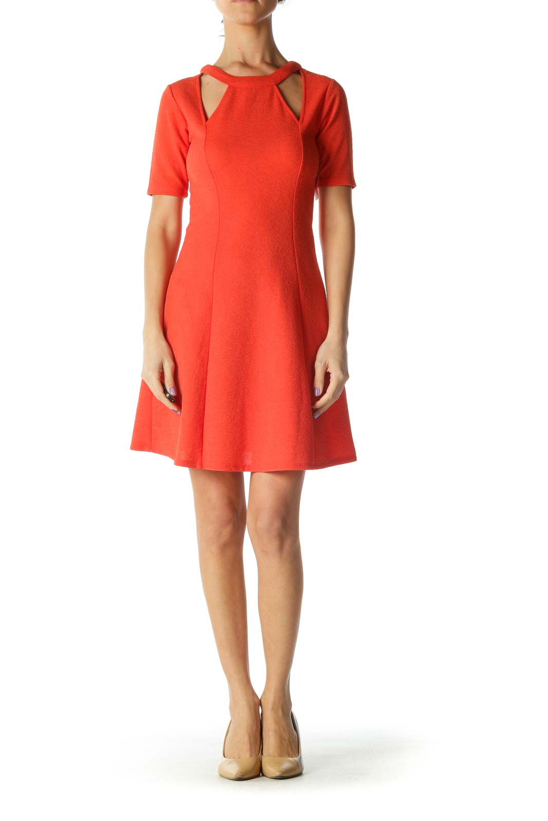 Orange Textured Cutout Cocktail Dress