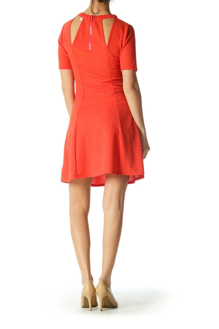 Orange Textured Cutout Cocktail Dress