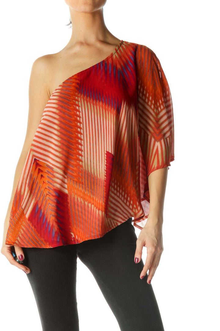 Orange One Shoulder Flowy Blouse