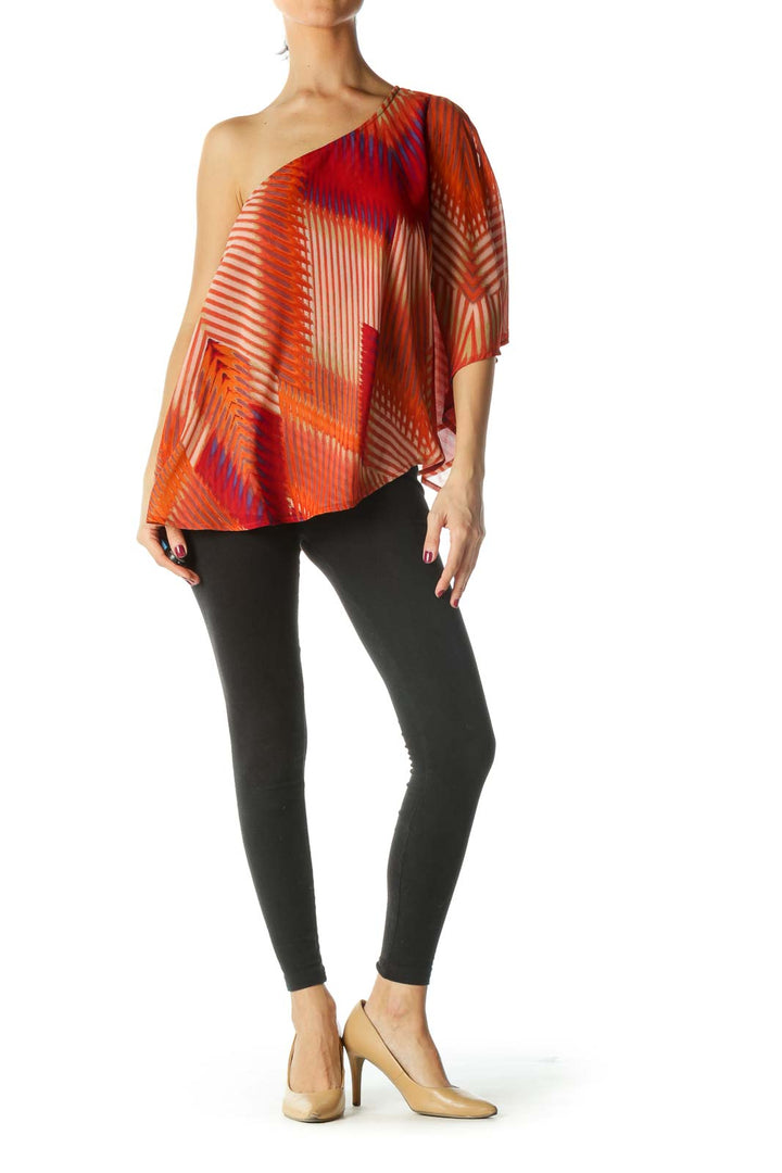 Orange One Shoulder Flowy Blouse