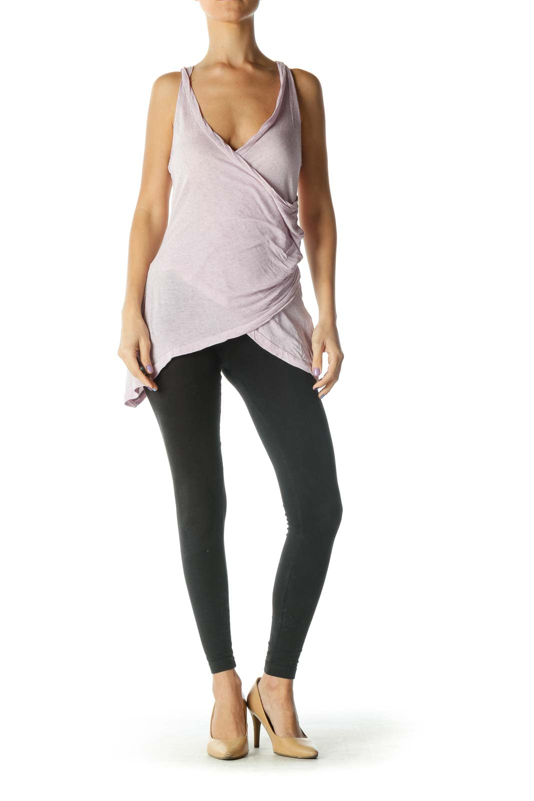 Pink Sleeveless Asymmetric Mock Wrap Knit Top