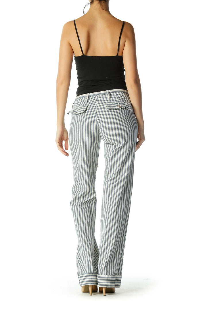 Blue and Cream Striped Wide-Leg Pants