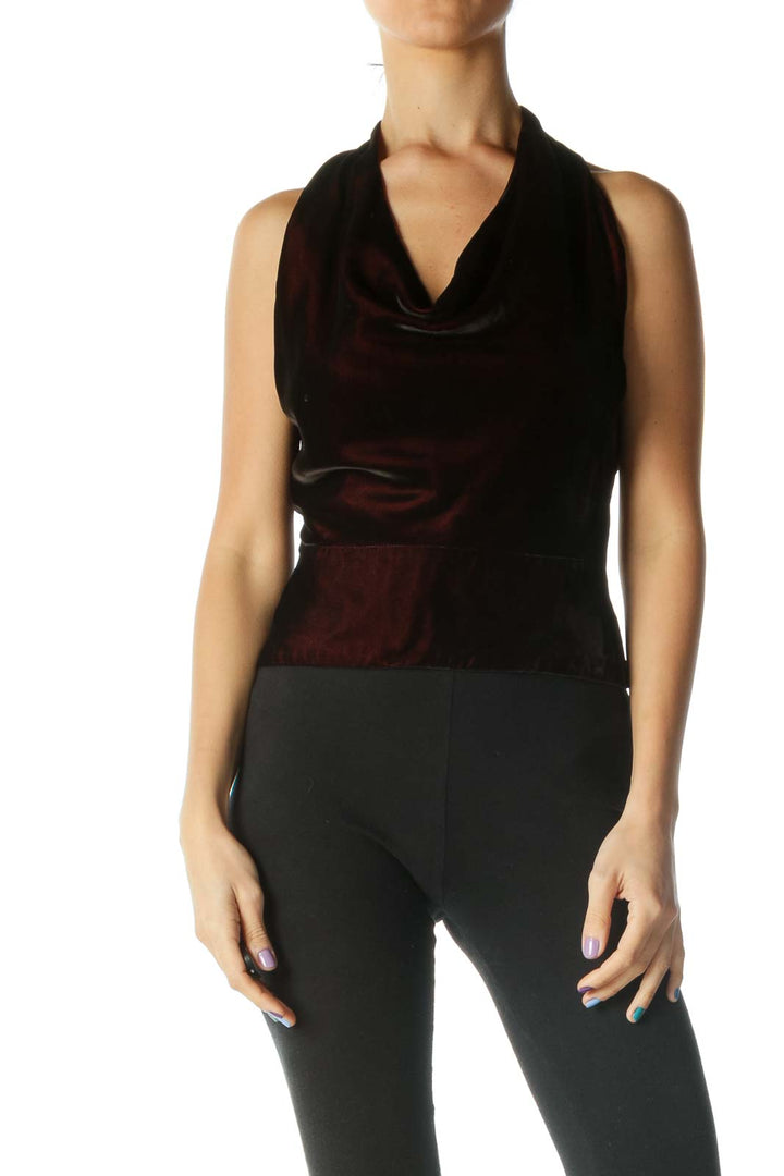 Burgundy Velvet Peplum Halter Top