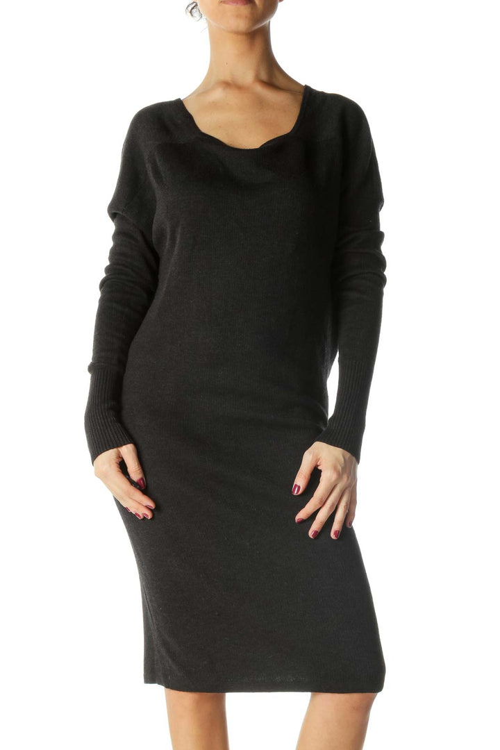 Black Cowl Neck Long Sleeve Knit Dress