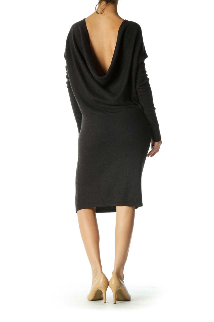 Black Cowl Neck Long Sleeve Knit Dress