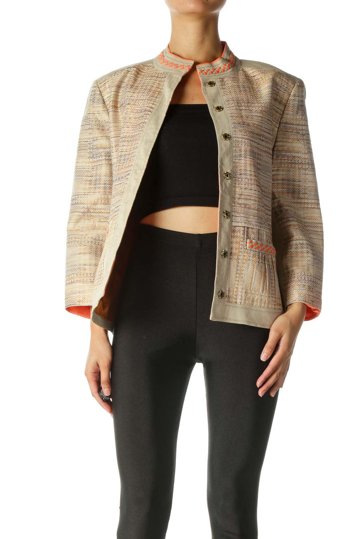 Orange and Beige Twed Mix Media Blazer