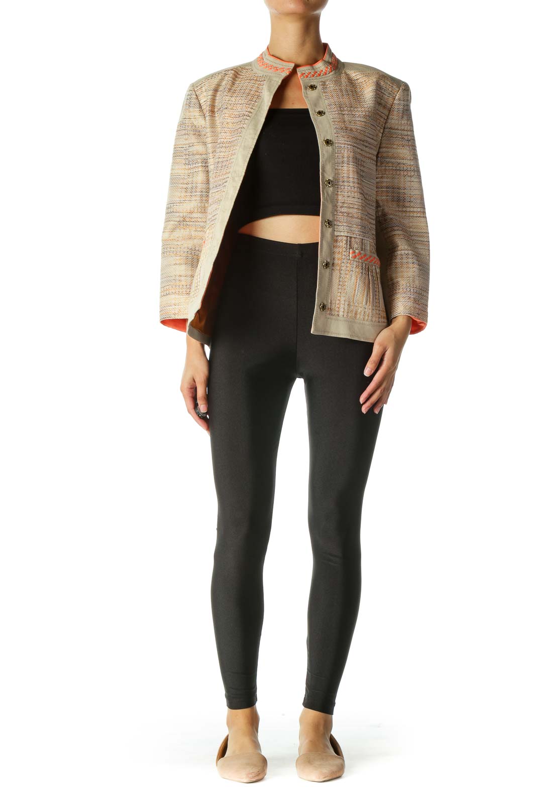 Orange and Beige Twed Mix Media Blazer