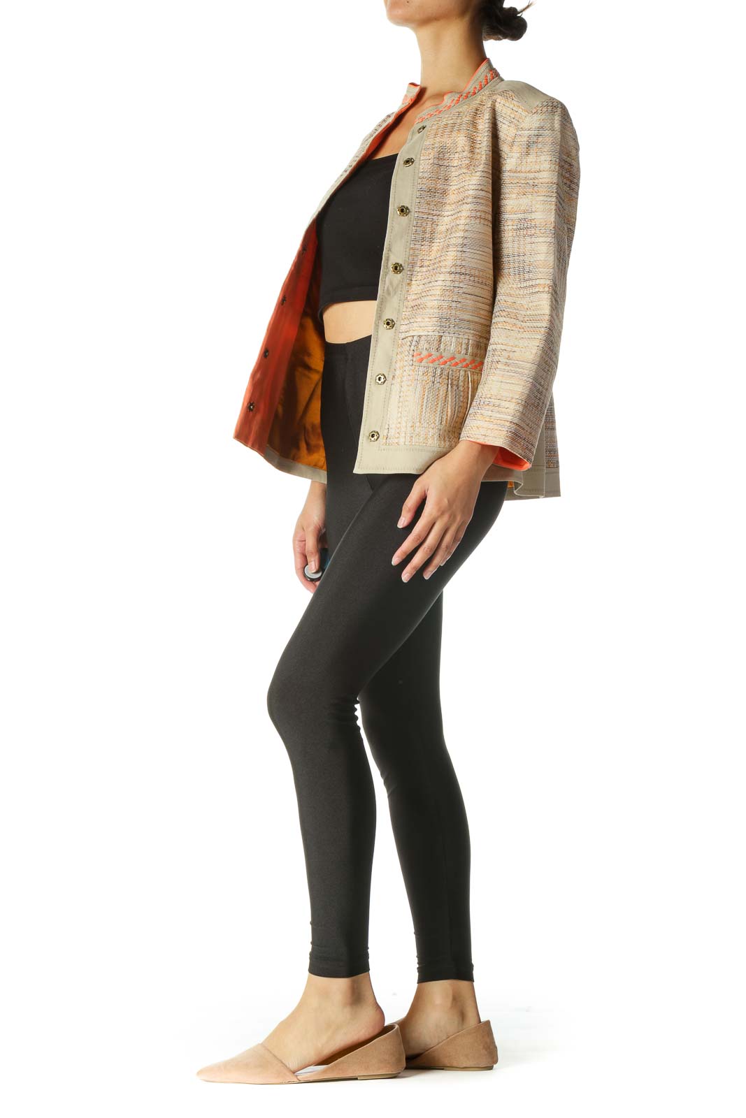 Orange and Beige Twed Mix Media Blazer